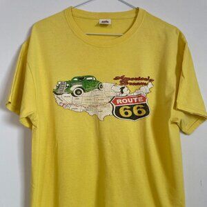 90s VINTAGE ROUTE 66 YELLOW UNISEX TSHIRT SIZE MEDIUM OR LARGE
